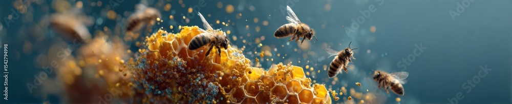 Aufkleber Save Bees Campaign Graphic with Honeycomb Texture and Floating Honey Elements for Global Ecological Awareness and Pollinator Conservation Trend