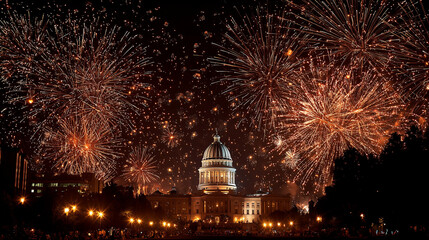 Fireworks Bursting Over Capitol Dome - Quarter Millennium Celebration