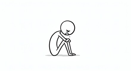 Simple Illustration of a Sad Person Feeling Down and Depressed