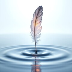 Feather Standing on Calm Water Ripples — Minimal Zen Concept