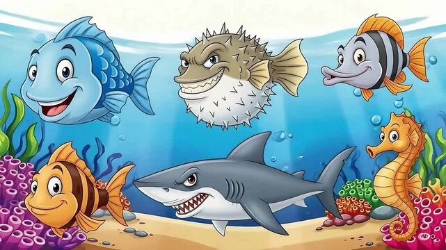 set of cartoon fishes