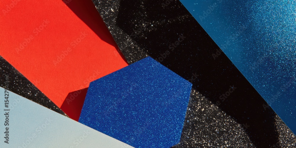 Aufkleber inclusive spectrum geometric pentagon paper cutouts in dynamic futuristic design with metallic textu