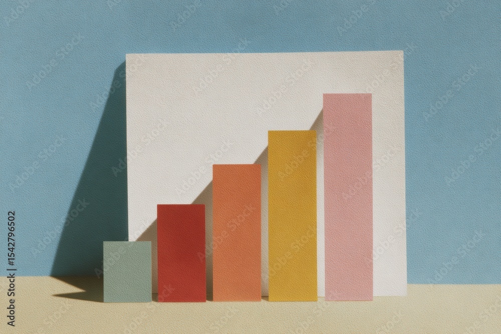 Poster Minimalist Bar Chart with Ascending Blocks and Shadow Play Highlighting Growth Trends for Modern Data Visualization and Business Analytics