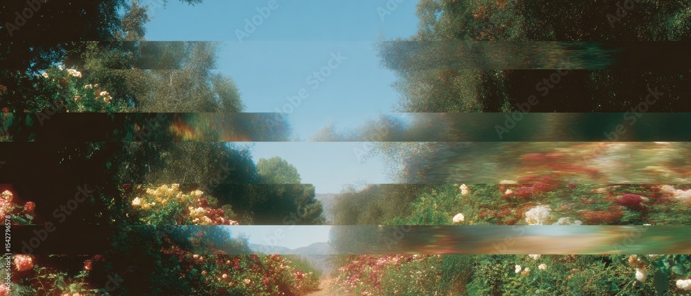 Poster Digital Fault Line Screen Distortion with Pixelated Bands and Signal Interference - Abstract Electronic Malfunction Texture for Technology and Cybersecurity