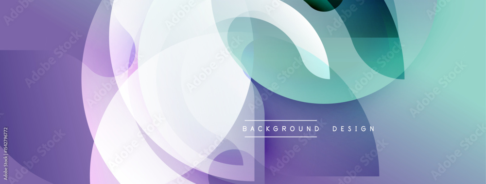 Poster abstract design features overlapping circles, gradients. purple, teal hues create modern aesthetic. 
