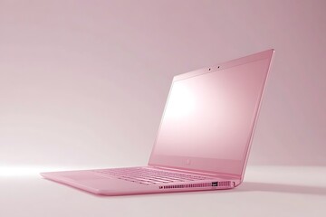 Pink laptop computer on pink background for feminine technology and design concepts