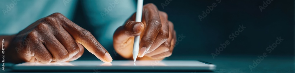 Poster dramatic moody biometric login with stylus pen on virtual fingerprint scanner for modern business se