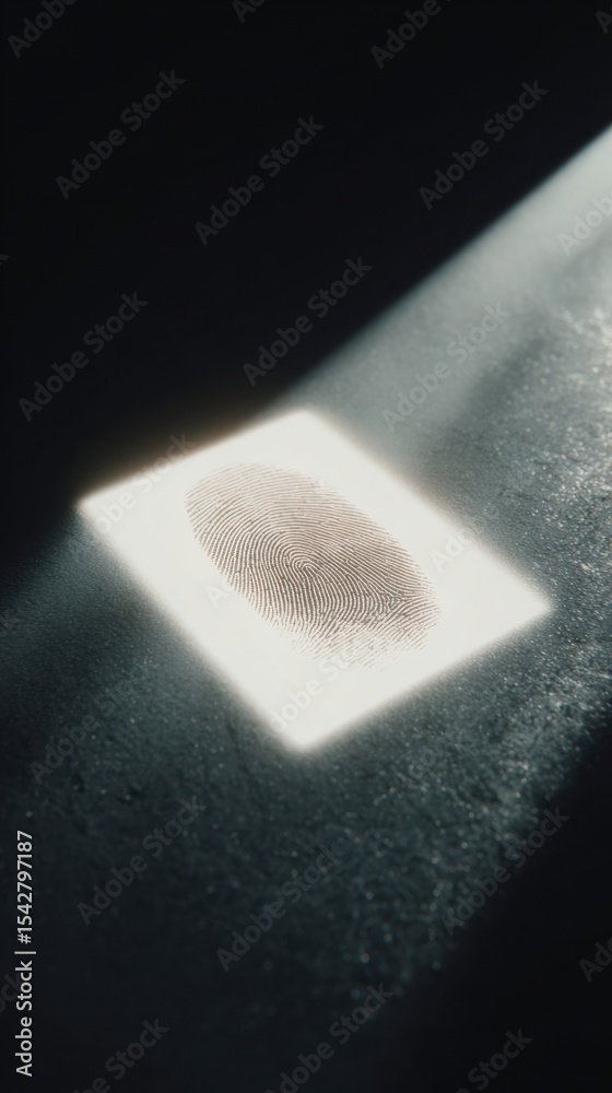 Poster Futuristic Biometric Fingerprint Scanner with High-Contrast Chiaroscuro Lighting for Secure Digital Authentication and Access Control Technology