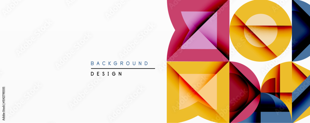 Poster Abstract geometric composition. Overlapping shapes create dynamic visual effect. Bright colors, modern design, clean lines define aesthetic. Minimalist style, suitable background element.