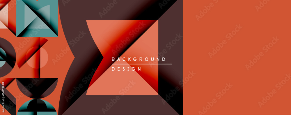 Aufkleber Abstract geometric composition. Overlapping triangles create depth, using red, teal, black hues. Modern design element for backgrounds, presentations. Minimalist aesthetic.