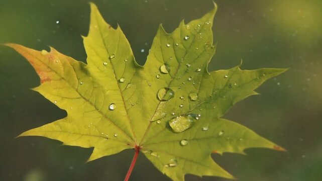 Dew-Kissed Green Maple Leaf Closeup