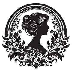 Vector silhouette set of cameo woman on white background, Vector Illustration.