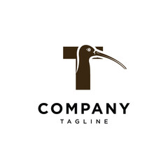 Letter T Curlew bird Logo Icon Vector