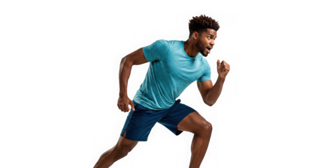 Energetic young man celebrates with fists raised and an open mouth showing sheer excitement