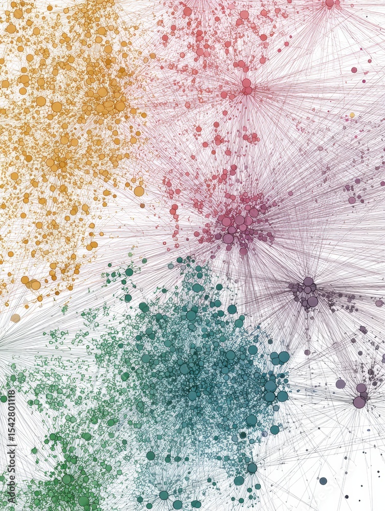 Aufkleber Emotion Map Illustrating Connections and Relationships Among Various Feelings and Sentiments Depicted With Colorful Dots and Threads