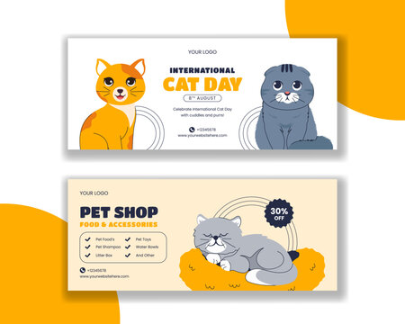 Cat Lovers Day Social Media Post with Hand-Drawn Cartoon Style and Pet Horizontal Banner