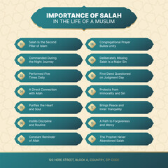 Islamic Arabic Style Infographic Template with 14 Data Points and Arabic Design Elements