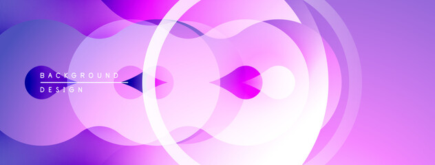 Abstract purple background. Overlapping circles create dynamic visual effect. Smooth gradients, modern design elements present.