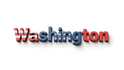 The word "Washington" in U.S. flag or D.C. flag colors with soft 3D effect and a small cultural detail like the Capitol dome or Washington Monument. Clean vector style on white background.