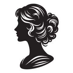 A black and white vector silhouette of a romantic cameo design with vintage charm on a white background.