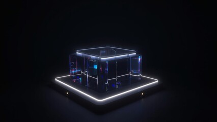Futuristic Product Launch Stage - Blue Glowing Podium for Smartphone Showcase