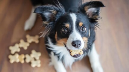 Happy dog with biscuit
