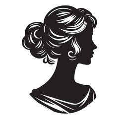 A black and white vector silhouette of a romantic cameo design with vintage charm on a white background.