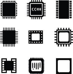Central Processing Unit and Chips Icons Set. Vector