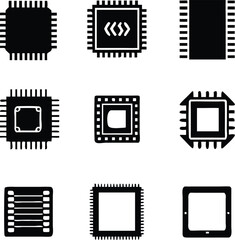 Central Processing Unit and Chips Icons Set. Vector