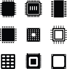 Central Processing Unit and Chips Icons Set. Vector