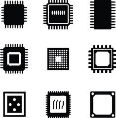 Central Processing Unit and Chips Icons Set. Vector