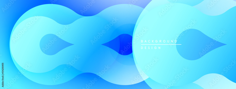 Poster abstract blue shapes overlap, creating fluid design. soft gradients suggest depth, modern aesthetic.