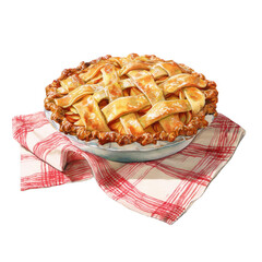 Delicious Homemade Apple Pie on Gingham Cloth Rustic Autumn Dessert Baking Sweet Treat, transparent background