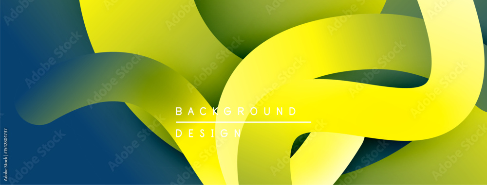 Poster abstract fluid shapes, yellow gradients, dark blue accents. modern design, smooth curves create dyna