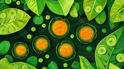 A diagram of leaf cells losing chlorophyll and gaining carotenoids