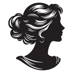 A black and white vector silhouette of a romantic cameo design with vintage charm on a white background.