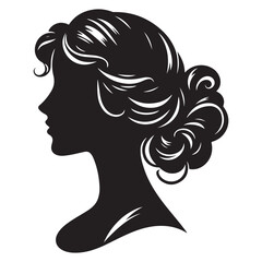 A black and white vector silhouette of a romantic cameo design with vintage charm on a white background.