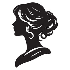 A black and white vector silhouette of a romantic cameo design with vintage charm on a white background.