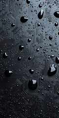 Water droplets on a dark, patterned surface
