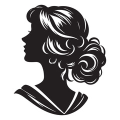 A black and white vector silhouette of a romantic cameo design with vintage charm on a white background.