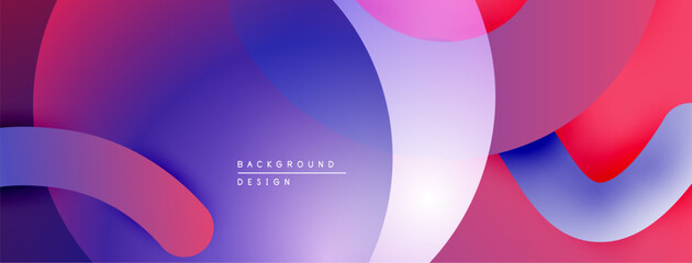 Abstract fluid shapes overlap, creating vibrant gradients. Purple, pink, blue hues dominate design. Modern aesthetic, smooth transitions.