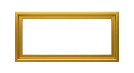 Ornate golden rectangular frame for paintings or photos isolated PNG with Transparent Background