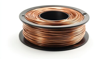 Wire spool with copper wire on a white background