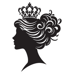 A black and white vector silhouette of a romantic cameo design with vintage charm on a white background.
