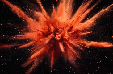 Exploding coral powder on black background