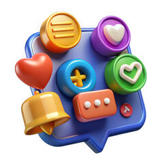 3d render of colorful social media icons on speech bubble