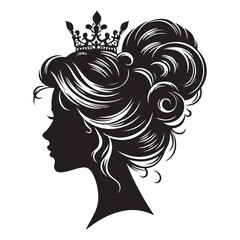 A black and white vector silhouette of a romantic cameo design with vintage charm on a white background.