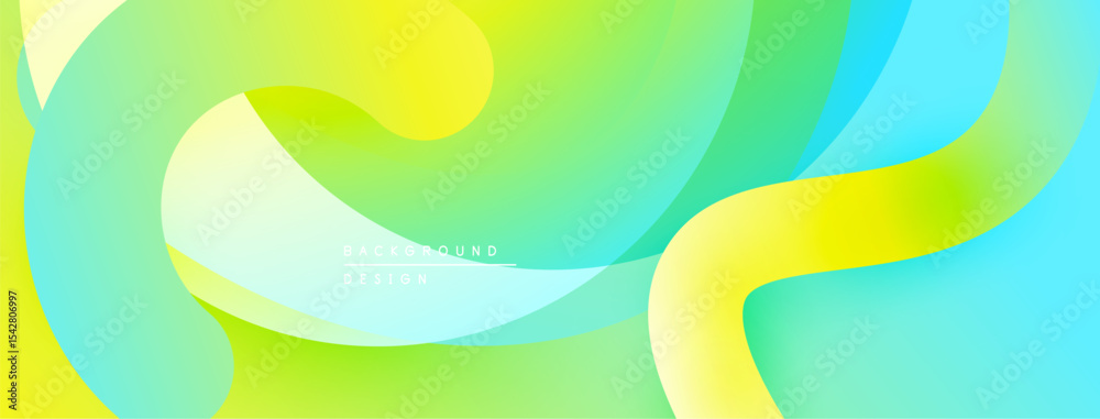 Aufkleber Abstract fluid shapes blend yellow, green, turquoise hues. Smooth gradients create dynamic visual flow, modern design element.