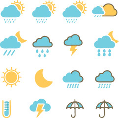 Set of weather icons set. Flat vector symbols on white background.