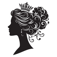 A black and white vector silhouette of a romantic cameo design with vintage charm on a white background